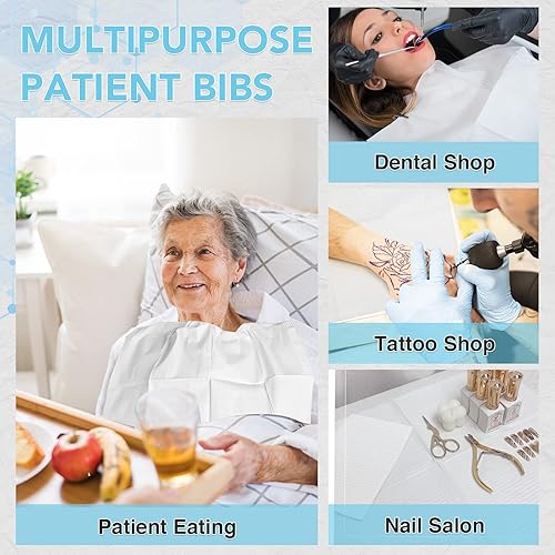 Miniatura 6 de Paquete de 80 baberos dentales desechables de 13 x 18 pulgadas, 3 capas impermeables, para salón de uñas, clínica dental, alimentación, tienda de