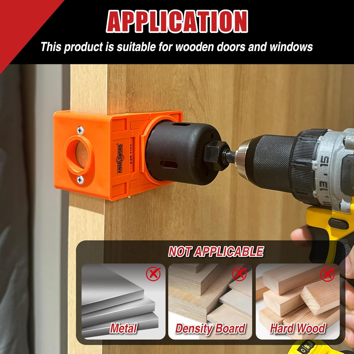 ANGELSWORD Door Lock Installation Kit, High Carbon Steel Hole Saw Set for Drilling Wooden Doors, Installing Deadbolt and Knob