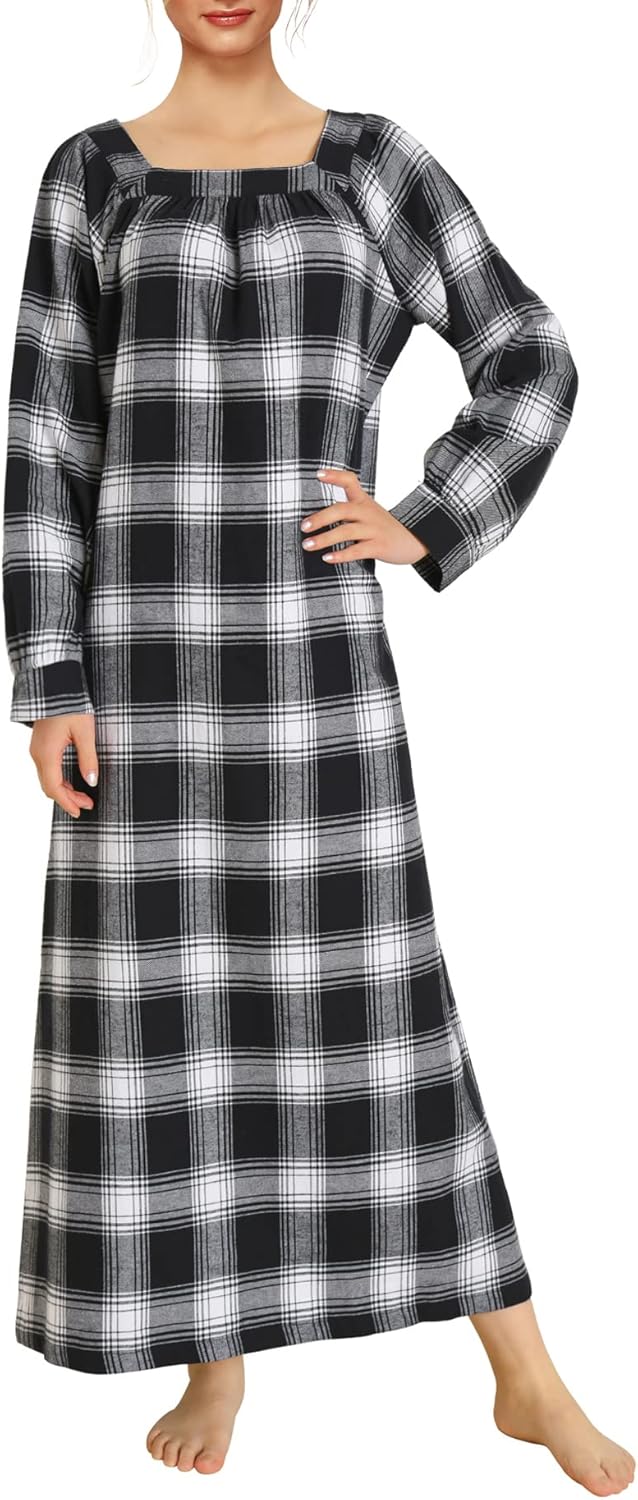 Latuza Women's Long Sleeves Cotton Flannel Nightgown