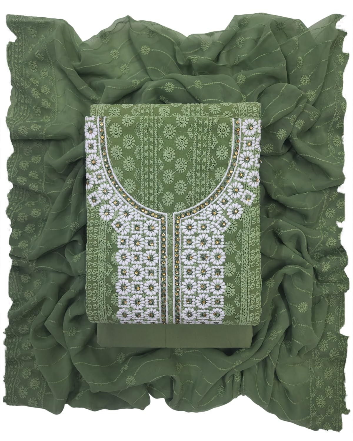 Georgette Chikankari Embroidered Unstitched Fabric Set - Salwar Suit With Dupatta | Unstitched Dress Material for Women | Churidar Dress Material with Dupatta (2CTBD252)-image-15