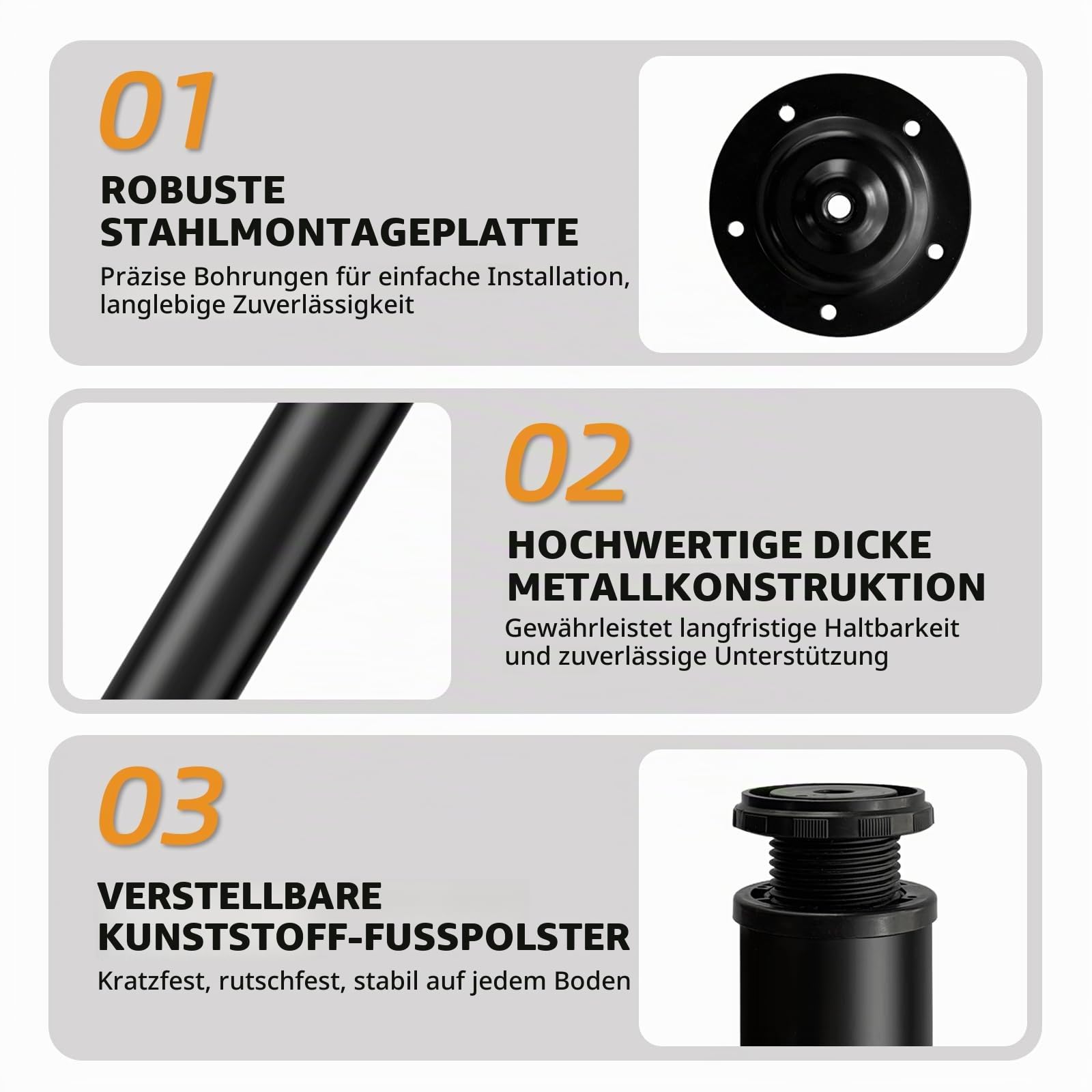 QLLY Tischbeine 75cm Verstellbare Schwarz Metall-Schreibtischbeine, 4 Stück Möbelfüße, DIY Büro Tischbein (75cm, Schwarz)