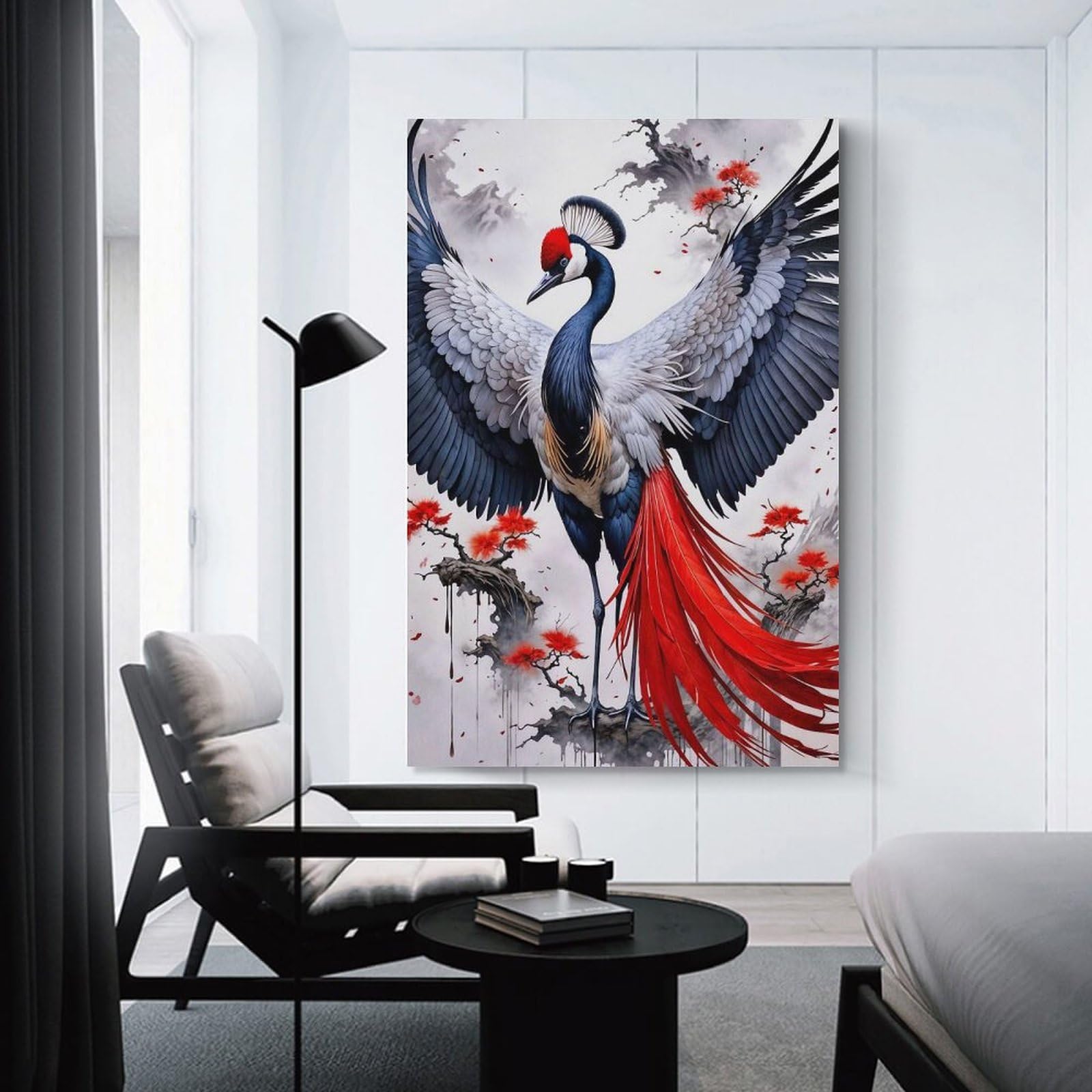 Junmoney Japanese Crane Decorative Wall Artwork 24x36inch(60x90cm), for Front Hall, Corridor Or Welcome Spaces, Decorative Wall Art for Narrow Spaces