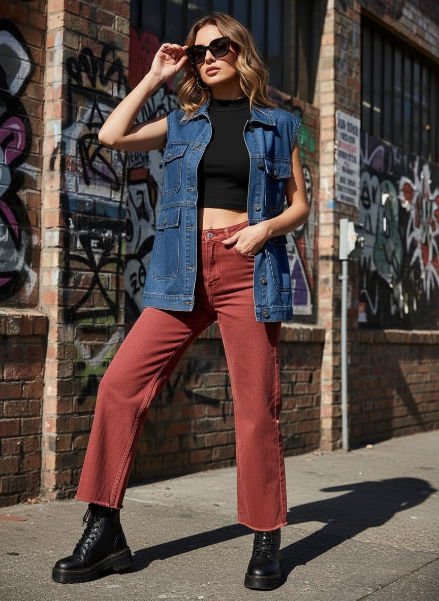 Dokotoo Women's Button Down Denim Vest Sleeveless Jean Jacket with Pockets Classic Cotton DenimTop - Image 4