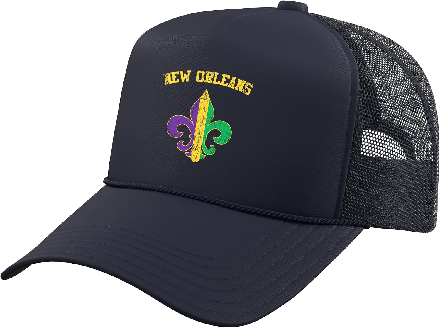 New Orleans Louisiana Mardi Gras Fleur De Lis Symbol Trucker Hat with Adjustable Mesh Back