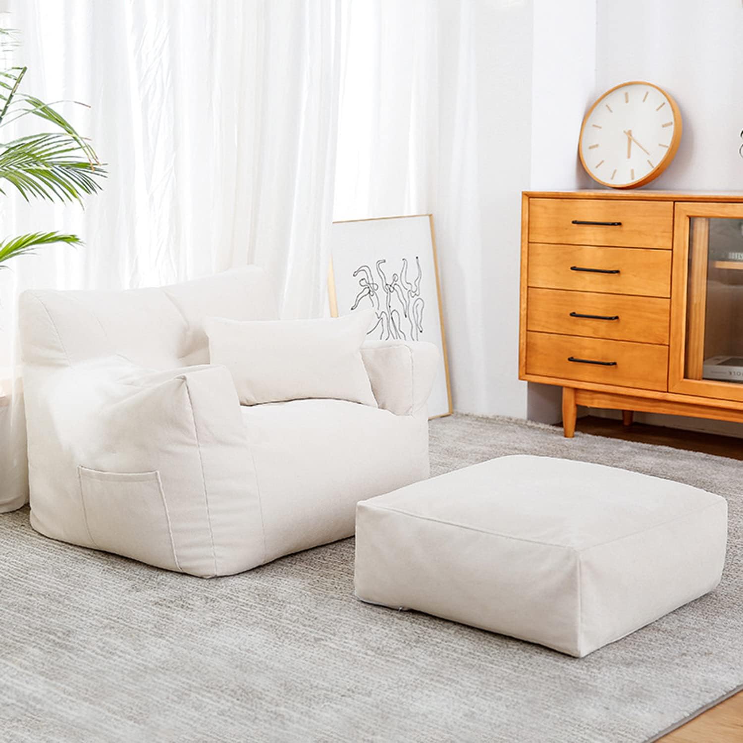 Sofa Lazy Sack - Giant Bean Bag Chair For Adults (Only Cover, Excluding Filler), Lazy Lounger Tatami Ultra Soft Bean Bag Chair Cover, Living Room Furniture Lounger Seat For Adult Teen Children (White)