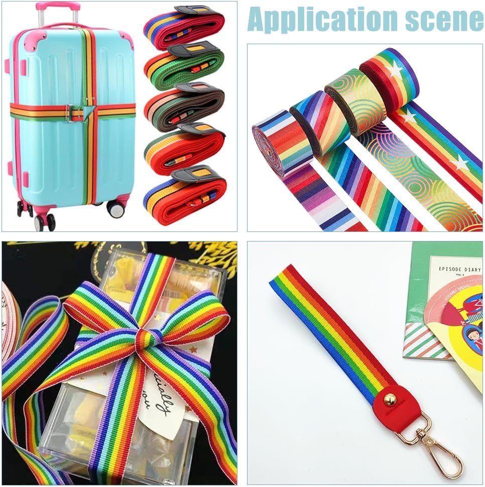 WADORN 4 Styles Double Face Printed Polyester Ribbons, 12M Flat Rainbow Color Ribbon Colorful Double Face Polyester for Gift Wrapping Bag Strap Making DIY Package Wrapping Crafts, 4 Rolls
