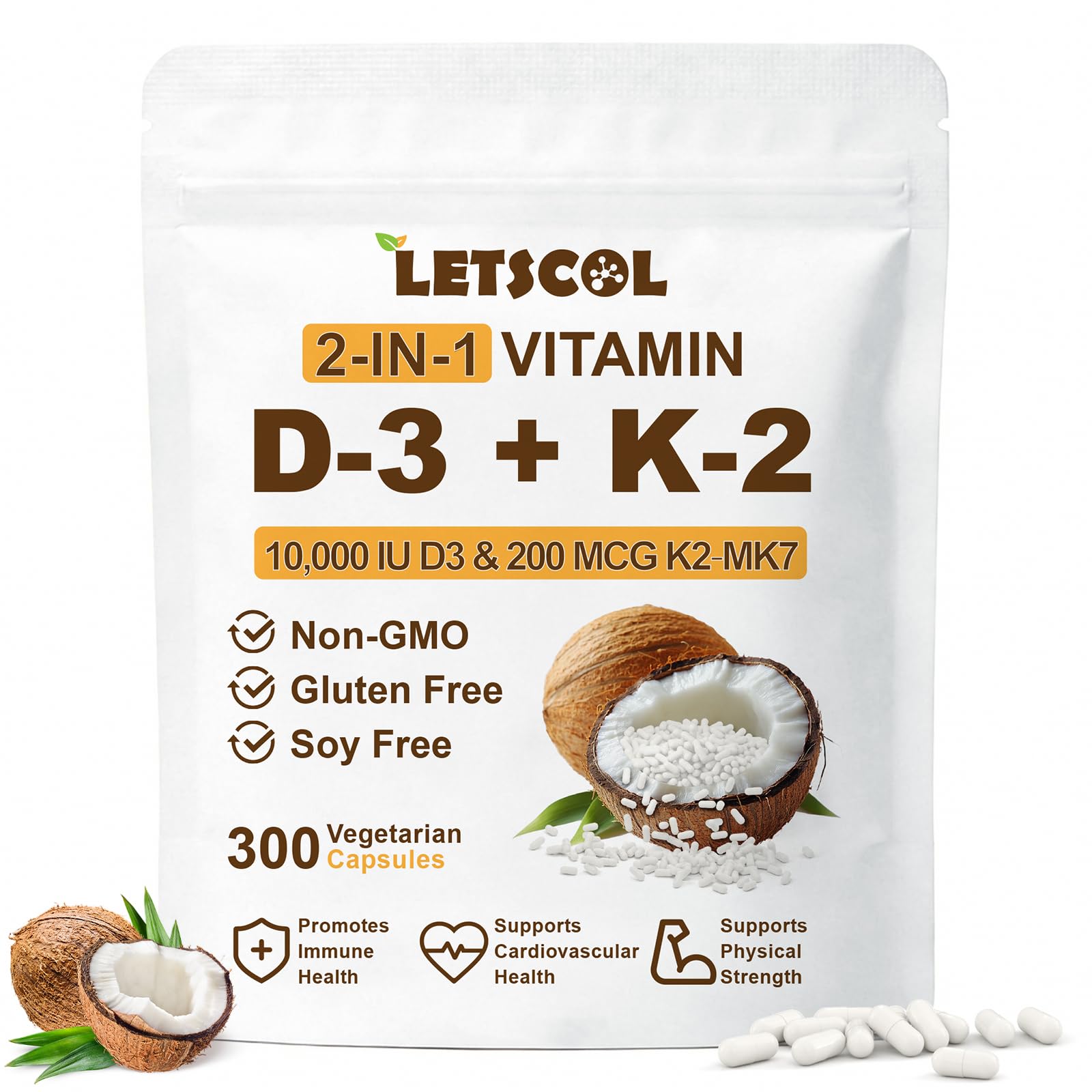 2-in-1 Vitamin D3 K2 Supplement Softgel, Vitamin D3 10000 IU and Vitamin K2 200 mcg, K2 MK7 with D3 Vitamin Supplement Support Immune, Heart, Teeth Health — Amazon image 10