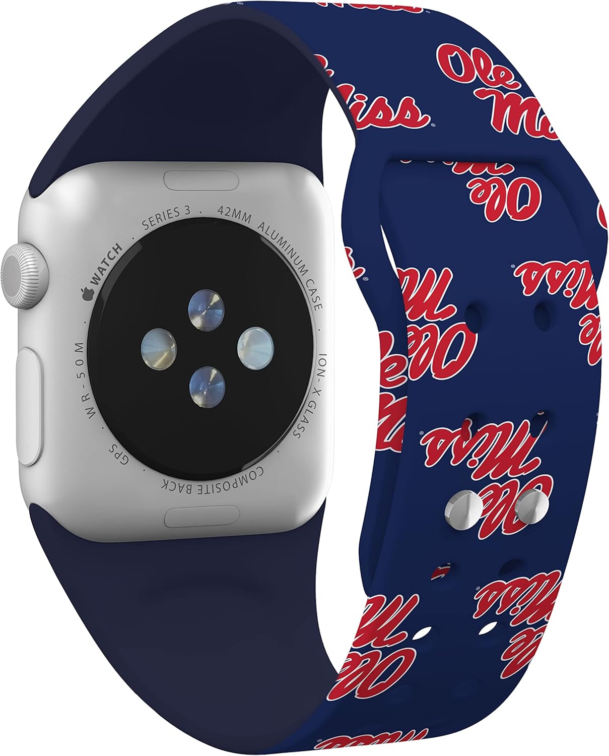 AFFINITY BANDS Mississippi Ole Miss Rebels HD Combo Package Compatible with Apple Watch and AirPods Gen 1 & 2 (38/40/41mm (42mm Series 11) Short Repeating)