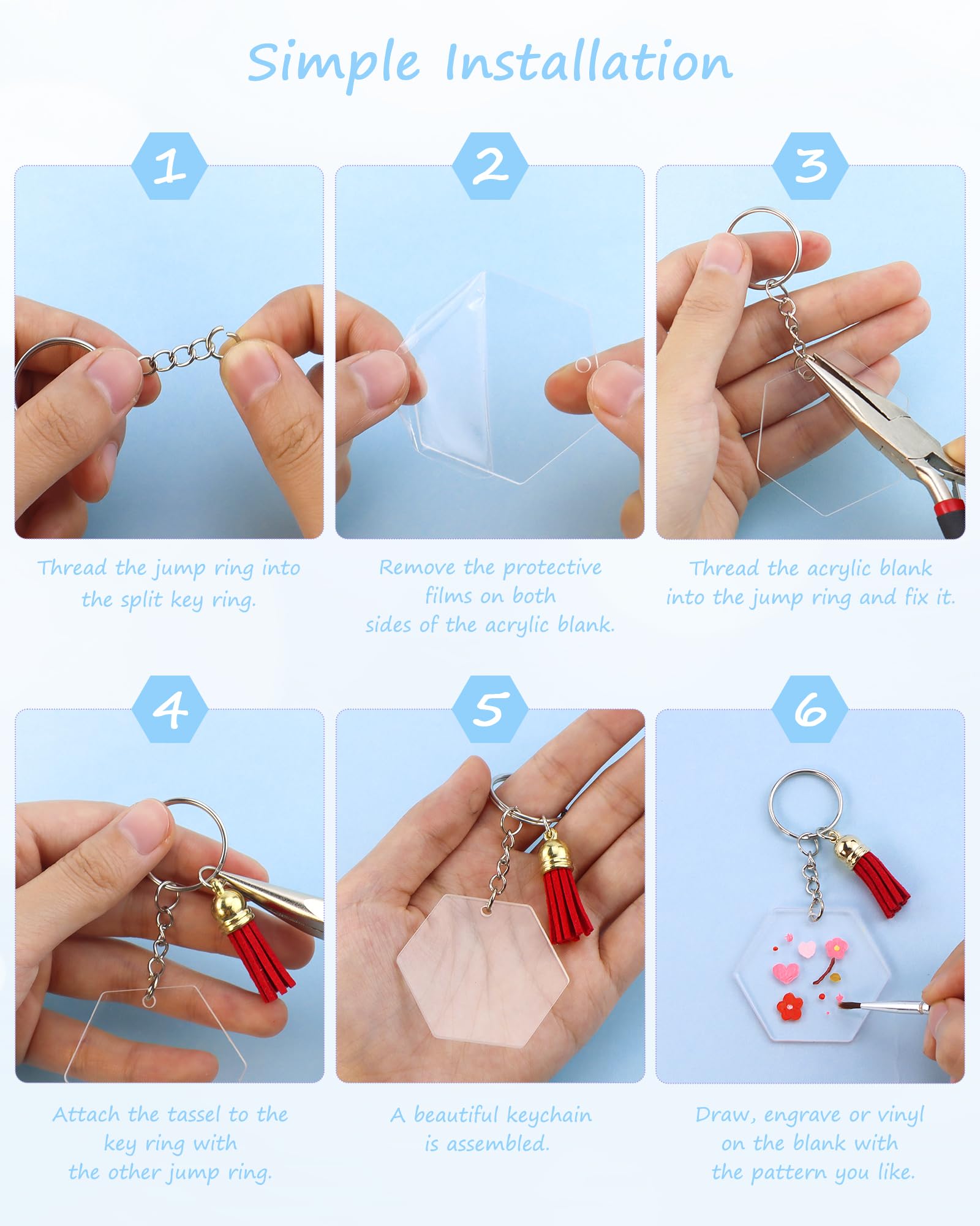Keyring Making Keyring Accessories 360-Piece DIY Keychain Making Kit – 2 Inch Acrylic ...