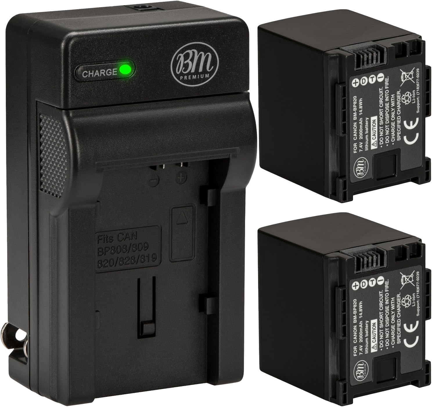 BM 2 BP-820 Batteries and Charger for Canon VIXIA HF G50, HF G60, HF G70, XA40, XA45, XA50, XA55, GX10, HFG20, HF G21, HFG30, HFG40, XA10, XA11, XA15, XA20, XA25, XA60, XA65, XA70, XA75, XF400, XF405