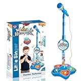 2026 New All-in-One Microphone Toy for Kids with Stand, Got Built-in Music, Colorful Lights, Echo Effects, Portable Karaoke Machine for Singing, Music Play, Fun and Easy-to-Use (Blue)