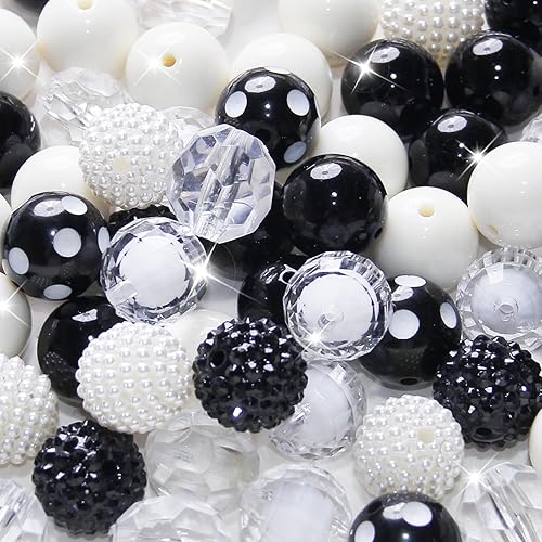 48 Pcs 20mm Beads for Pens Rhinestone Bubblegum Beads Mixed Crystal Acrylic Round Chunky Bead Sparkly Craft Large Balls Bead for Pen Beadable Keychain Bracelet Necklace DIY Jewelry Making Supplies