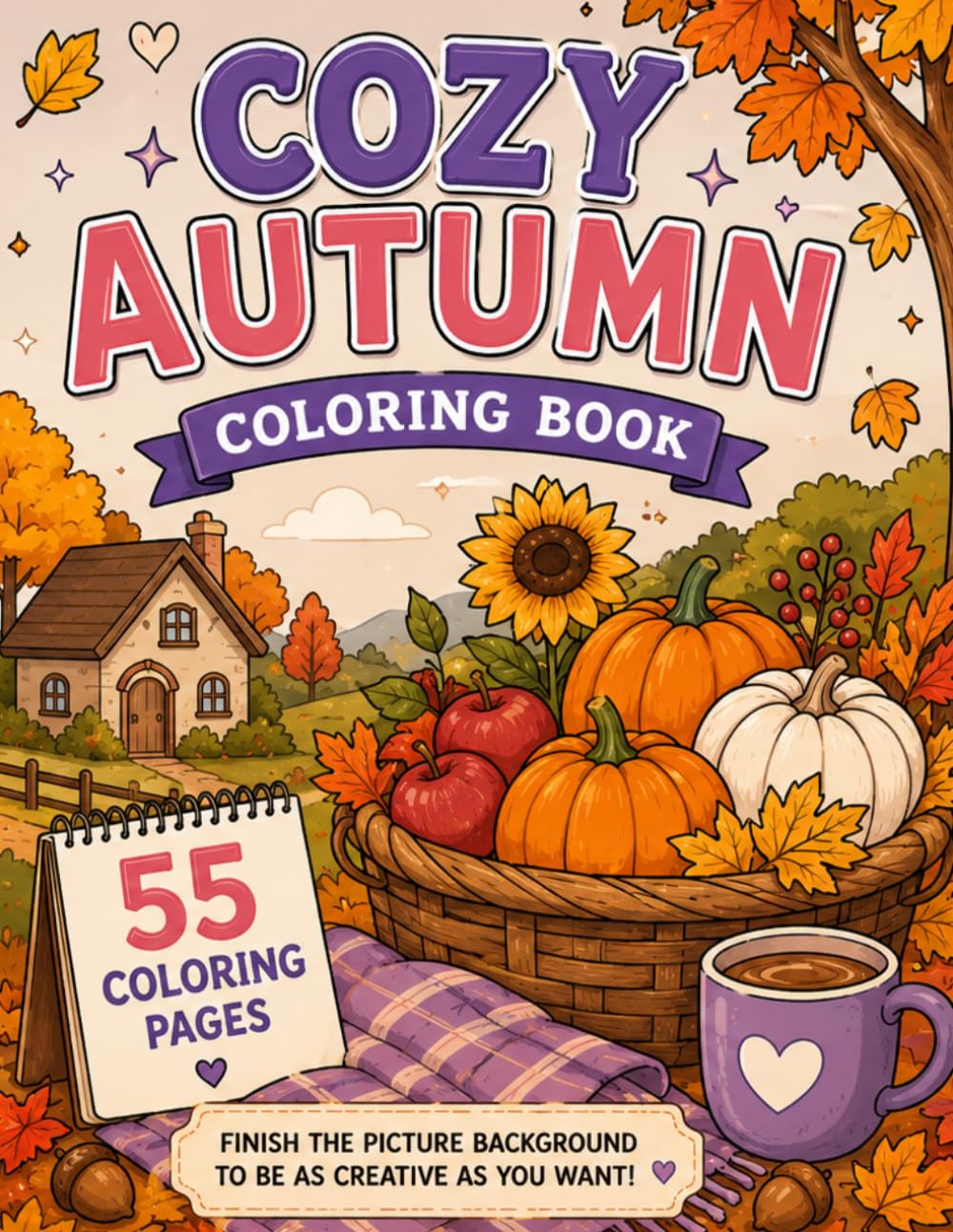 Cozy Autumn Coloring Book: 55 Cozy Fall Coloring Pages for Adults, Teens & Anyone Who Loves Autumn