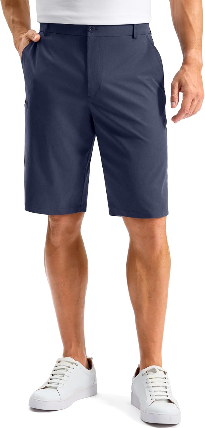Pudolla Men's Golf Shorts with 4 Pockets 11"/13" Long Inseam Lightweight Quick Dry Flat Front Hybrid Shorts for Casual Work