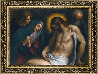 The Lamentation Poster Canvas Print Oil Paintings Reproduction World Classics Vintage Artwork Painting Wall Decor Pictures Art Print Stunning Home Decor for Living Room Bedroom (Retro Framed,16L"x20W")