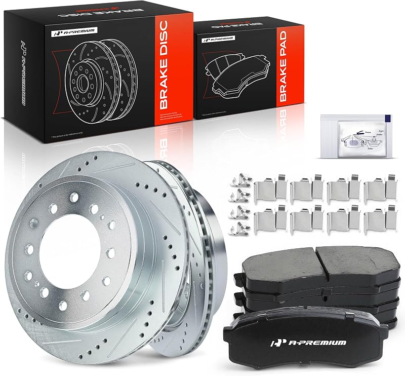 A-Premium 12.28 inch (311.92mm) Rear Brake Rotors & Ceramic Pads Kit 6-Pack | Compatible with Toyota and Lexus Models - 4Runner/GX470 2003-2009, FJ Cruiser, Sequoia