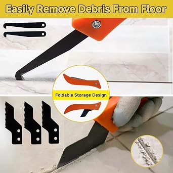 Grout Removal Tool Kit 33Pcs Tile Caulk Scraper Set with Carbide Saws, Ergonomic Handle & Multi-Shape Blades for Efficient Bathroom, Shower & Kitchen Floor