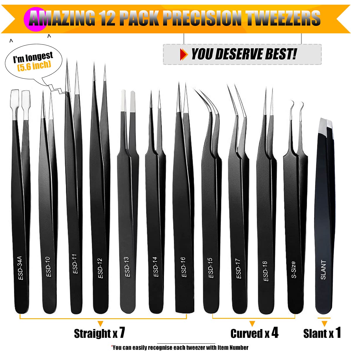 Antonki Tweezers, Precision Tweezer Set, Craft Tweezer Kit, Soldering