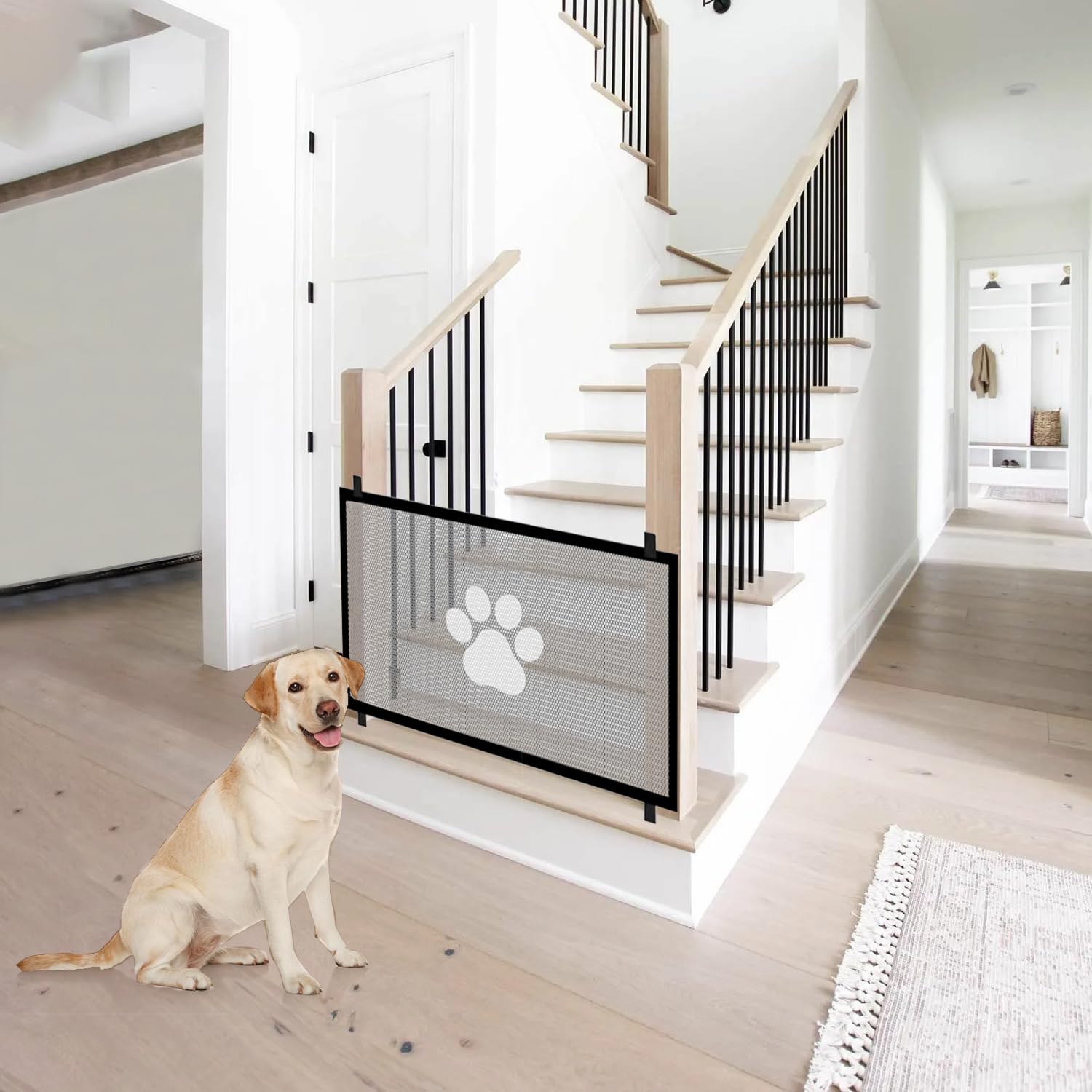 Barrière Escalier Chien, Portable Barrière de Sécurité pour Enfant et Animaux, Barriere Chien sans Percage pour Escaliers, Couloirs, Porte (110 * 72 cm, Noir)