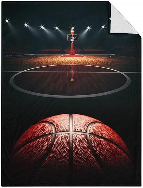 Mercuryelf Basketball Throw Blanket - Soft, Fuzzy & Warm - 60x80 Inches Flannel Blankets for Bed, Couch - Black Sports Throws Gift for Men, Women