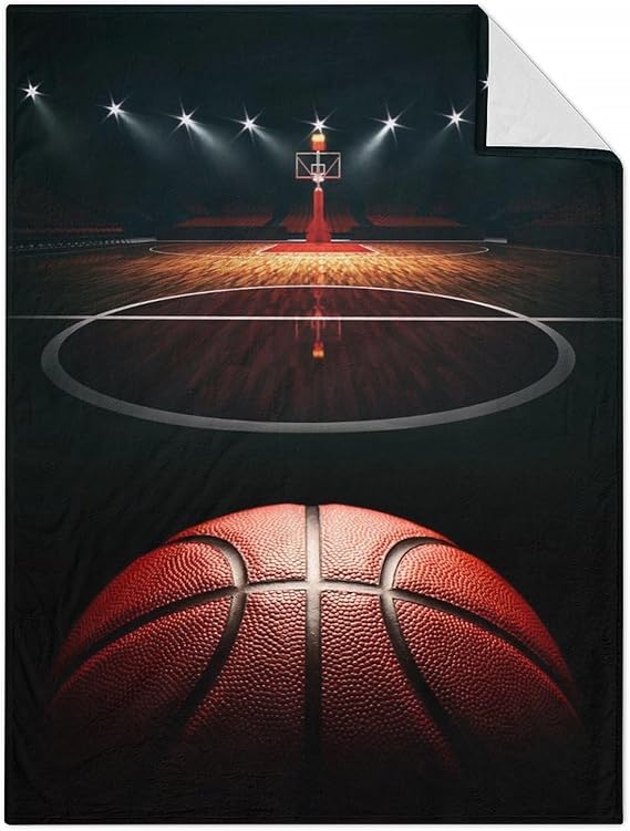 Mercuryelf Basketball Throw Blanket - Soft, Fuzzy & Warm - 60x80 Inches Flannel Blankets for Bed, Couch - Black Sports Throws Gift for Men, Women