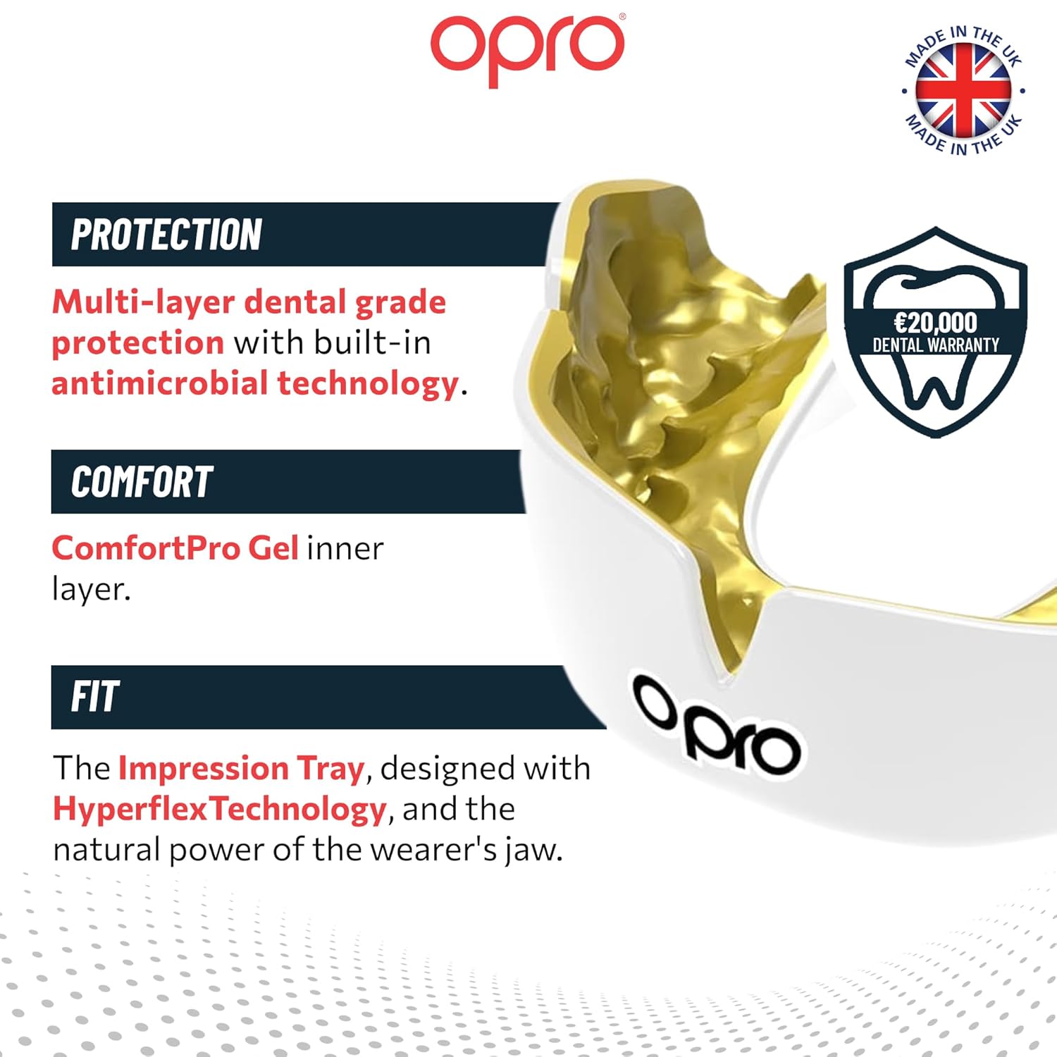 OPRO Instant Custom-Fit Mouth Guard, Dentist-Level Comfort, Protection & Fit - Moldable Mouthguard for Football, Boxing, Rugby, MMA, BJJ, UFC Mouth Piece- Includes Mouth Guard Case (White, Adult)