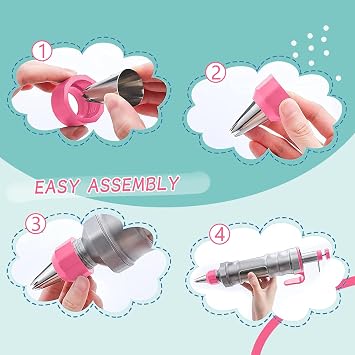 Cake Decorating Syringe Set, Stainless Steel Icing Injector Kit with 6 Nozzles, 3 Scrapers & 2 Brushes, Pink Dessert Decorating Tools for Cupcakes, Cookies, Christmas Baking