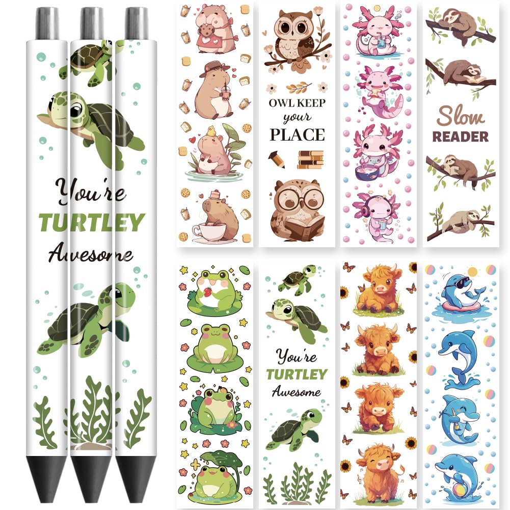 Peacoblue Cute Animals HD Print UV DTF Pen Wraps, 48PCS Waterproof