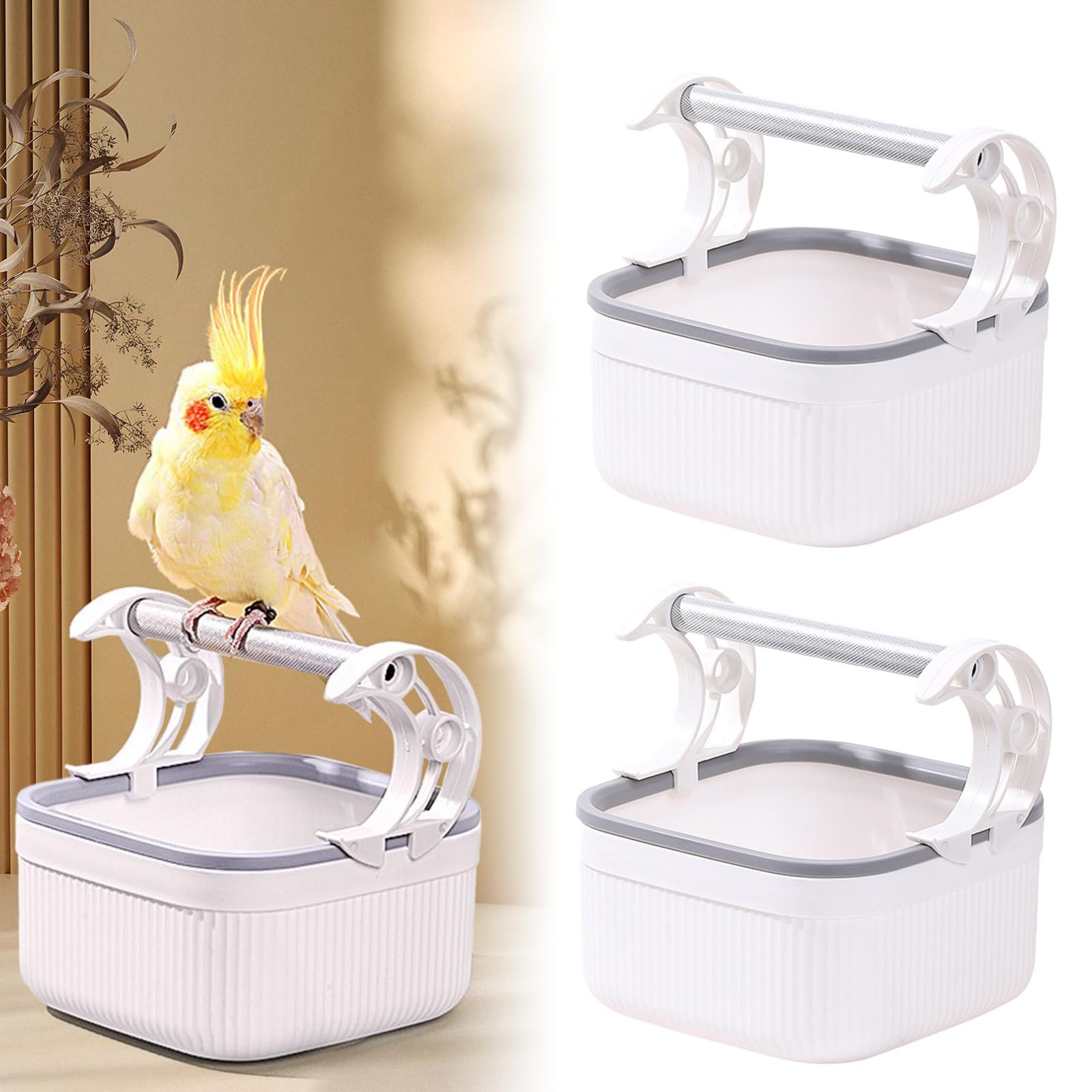 Bird Toilet Stand with Bucket Aluminium Alloy Sturdy Structure Portable Tabletop Bird Potty Training Tool Perch Multifunctional Practical with Bucket Aluminium Alloy for Home Office (2 Pcs)