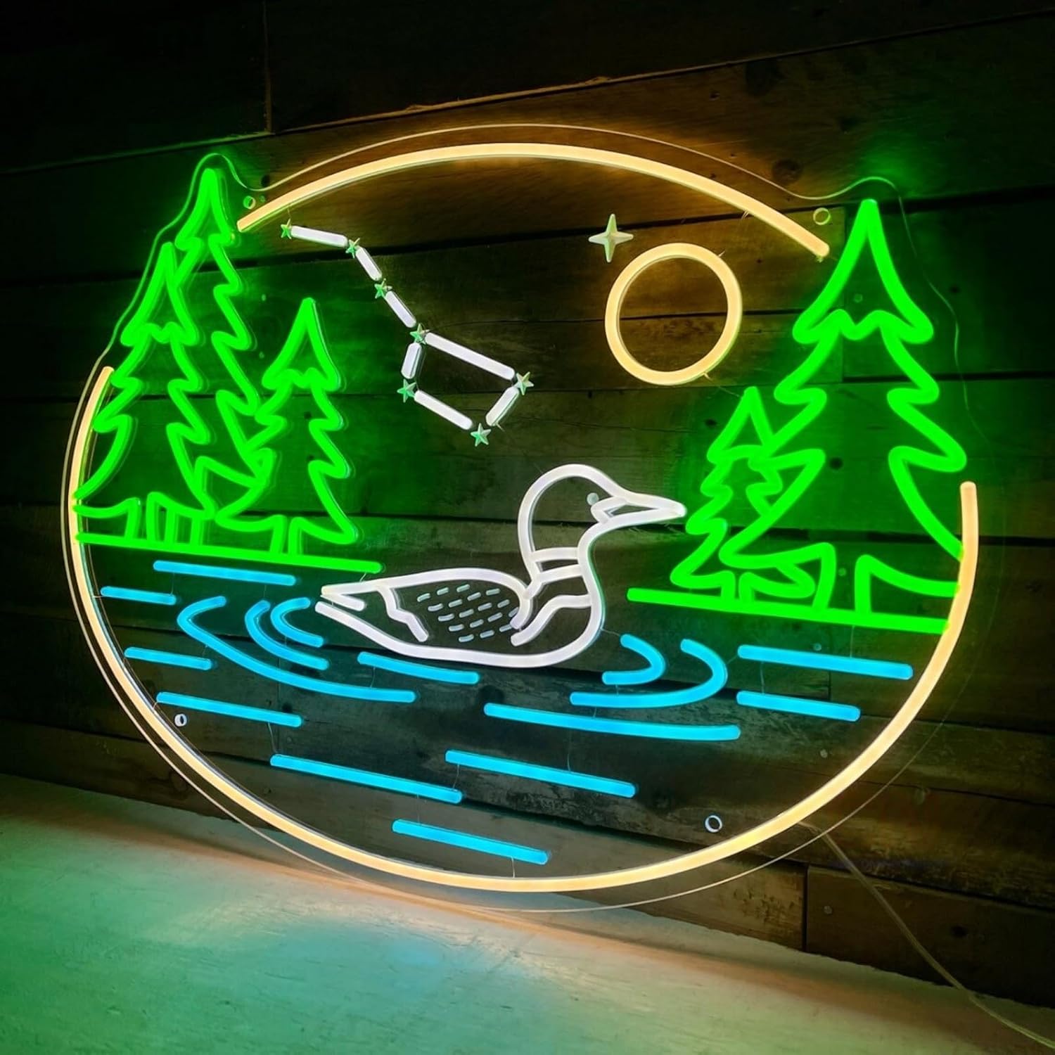 Minnesota Lake Neon Sign, Home Art Decoration, Lake with Loon LED Light, Big Dipper Star Decor North Star Aesthetic Vibe, 19.7"x14.6"