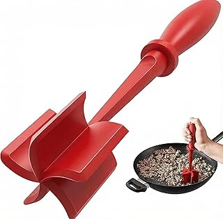 Meat Chopper, Hamburger Grinder, Premium Heat Resistant Smasher for Ground Beef, Burger Grinder Nylon Potato Mix Tool-Red
