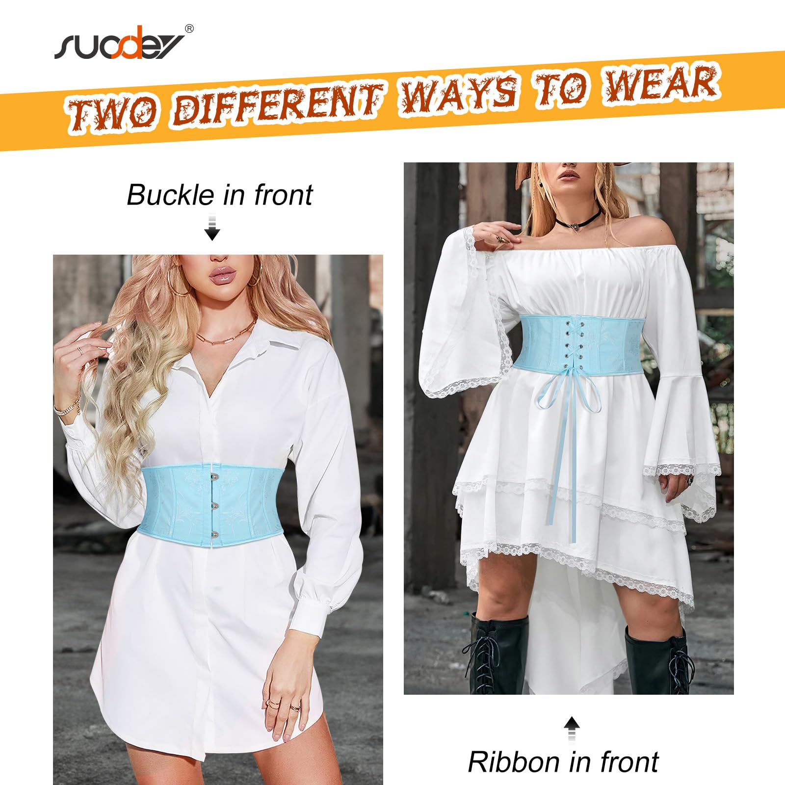 SUOSDEY Jacquard Corset Belt for Women Underbust Boned Lace Up Bustier Waspie Belt Renaissance Steampunk Pirate Corset