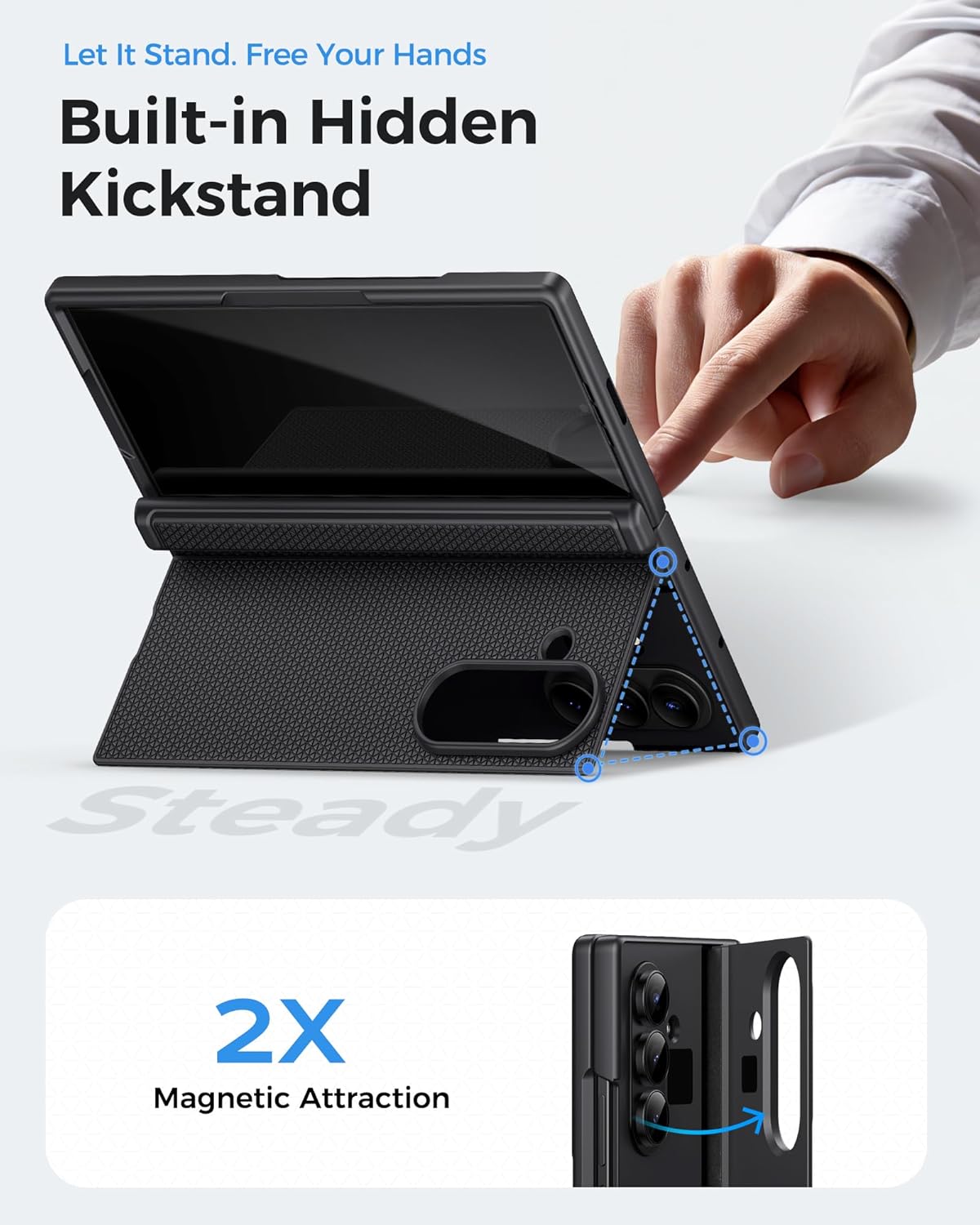 for Samsung Galaxy Z Fold 7 Case with Stand, Hinge Protection, Front Privacy Screen Protector, Slim Hard Shockproof Rugged Cover, Full Body Protective Phone Case for Samsung ZFold 7 2025, Black
