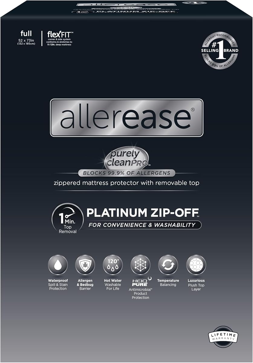 AllerEase Platinum Zip-Off Top Waterproof Mattress Protector Full