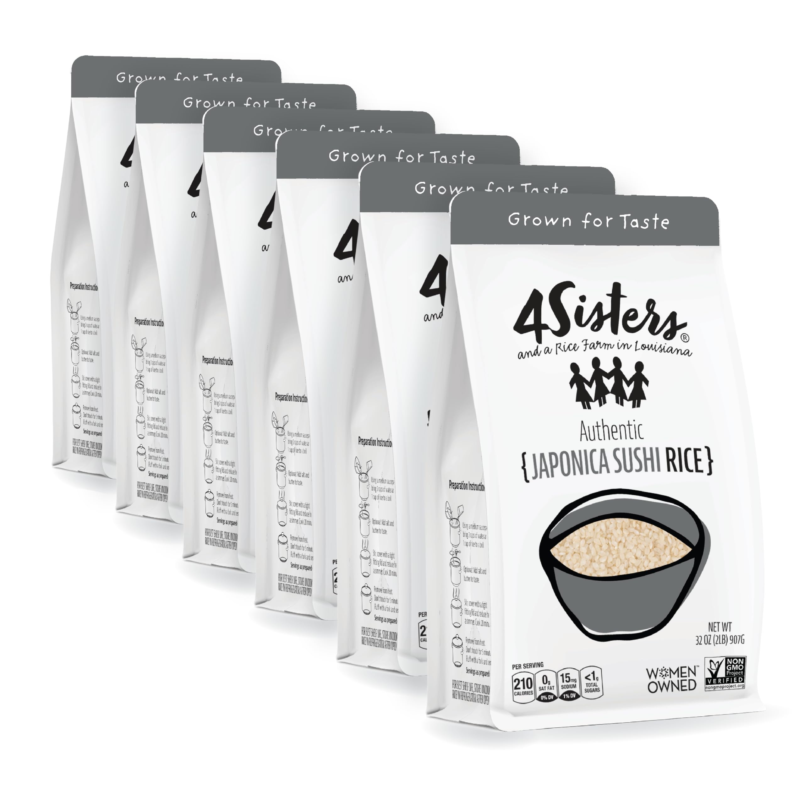 Authentic Short Grain Japonica Sushi Rice - Sustainably Grown - Women Owned - Farm to Table - 2lb (Pack of 6)