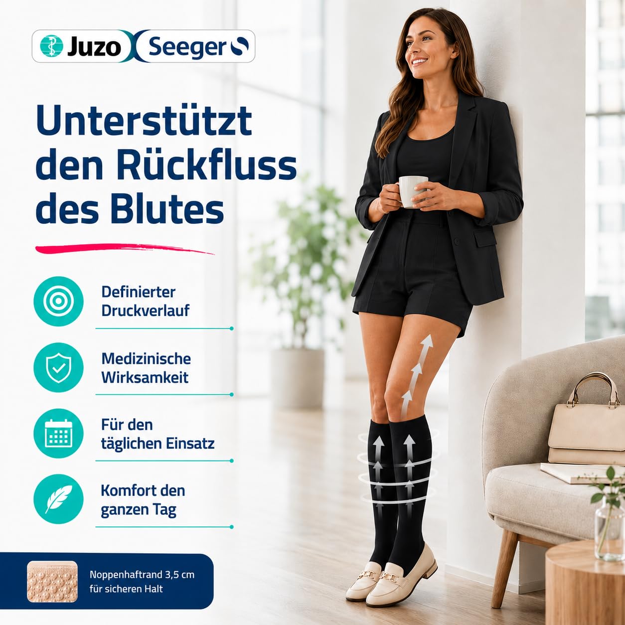 Juzo Soft AD medizinische Kompressionsstrümpfe mit Fußspitze – Seeger Edition, Wadenstrümpfe Kompressionsklasse 2 für Damen & Herren
