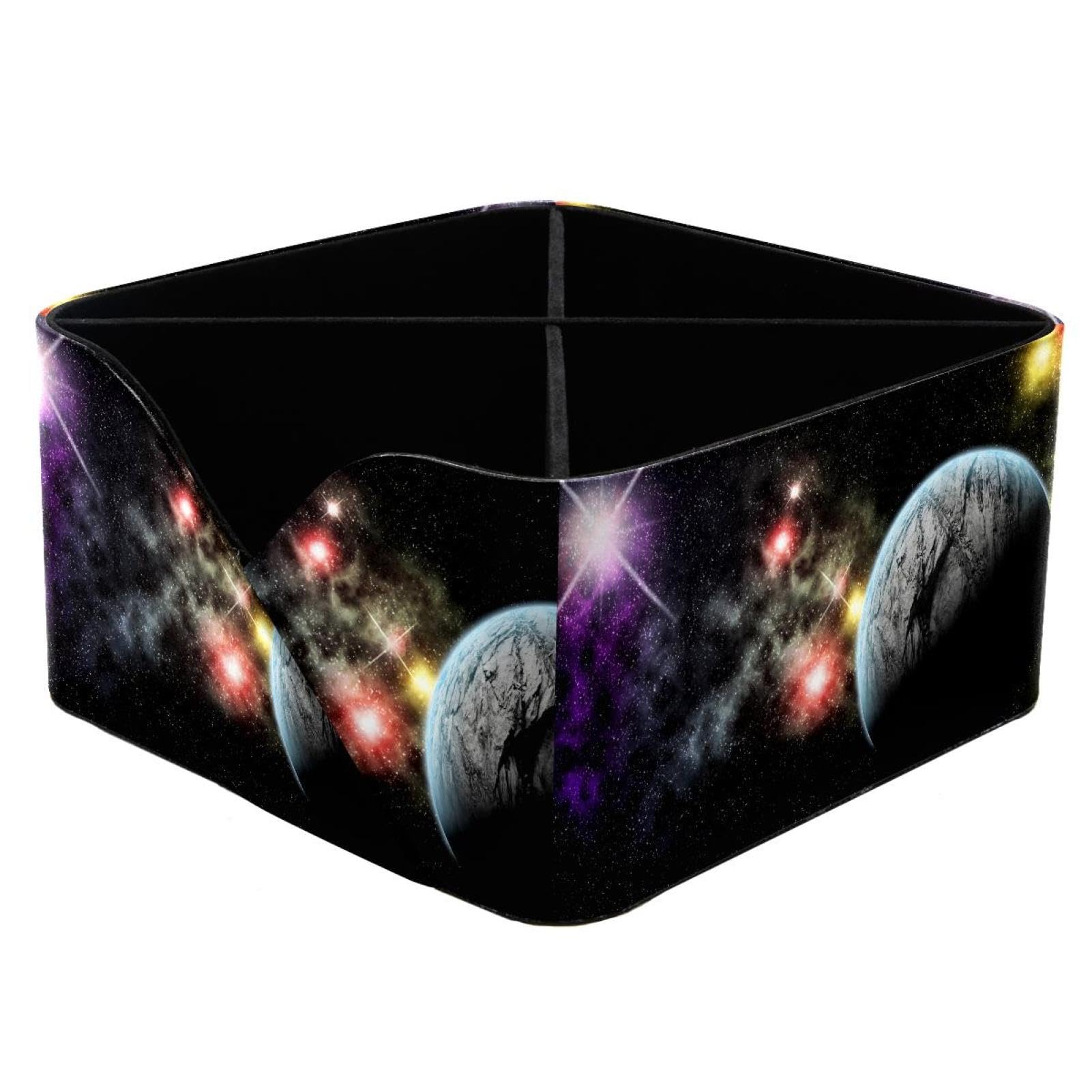 KengjuTesu Galaxy Planet Earth Mars Desktop Organizer Pen Holder, Rectangular Pencil Cup for Office, Study and Makeup Stations