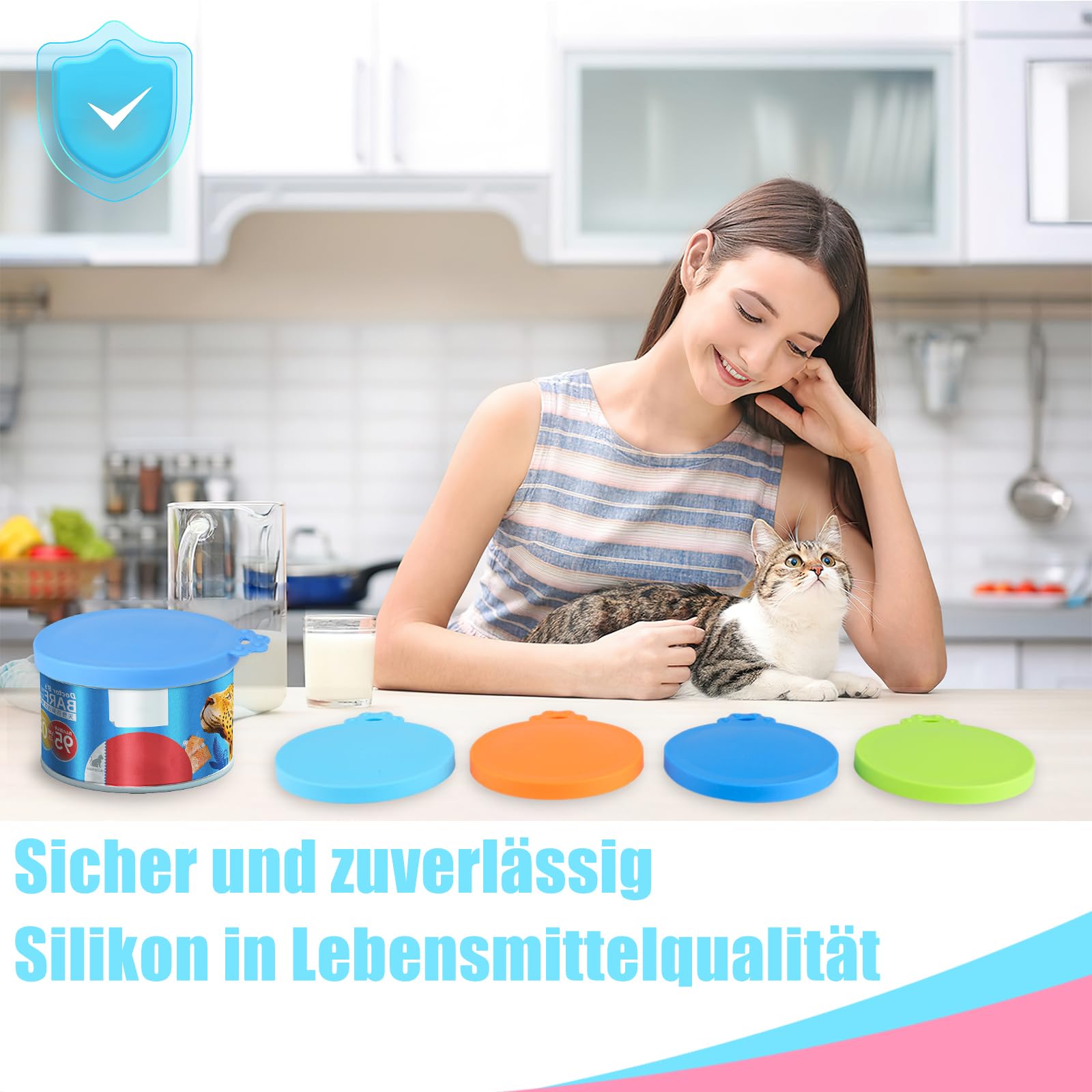 Lot de 6 Couvercles Silicone de Conserve Avec 6 Cuillères - Pour Boîtes de 65 mm, 75 mm et 85 mm - Adapté Aux Boîtes de Nourriture Pour Chiens et Chats