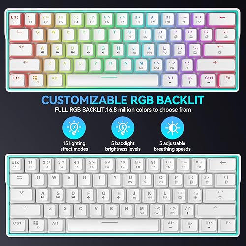 Miniatura 4 de NT61 Teclado mecánico 60% para juegos con retroiluminación RGB completa PBT teclas de pudín de 61 teclas, teclado con cable ultracompacto