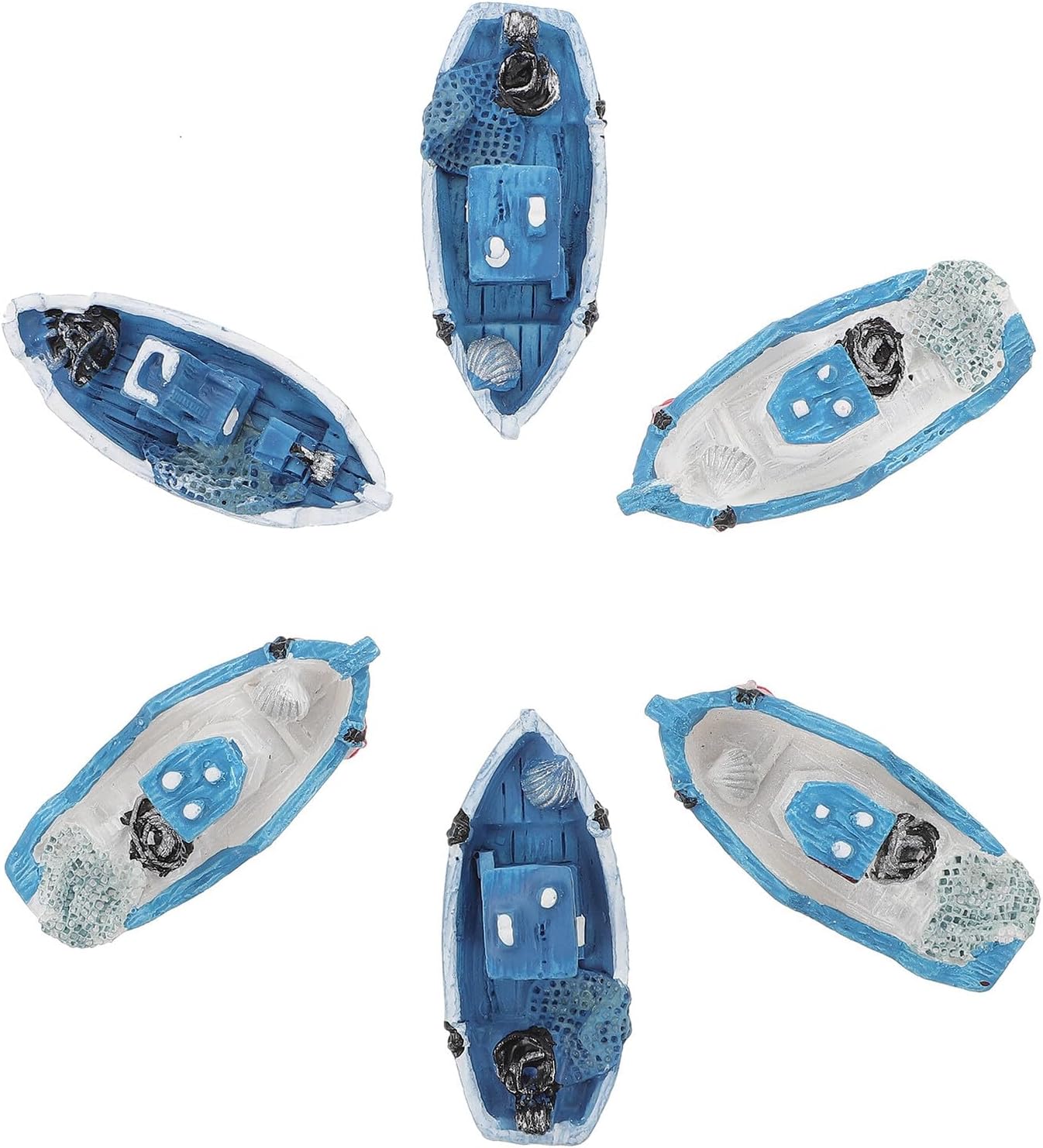 NOLITOY 6pcs Mediterranean Mini Fishing Boat Decor Resin Craft Model Set for Dollhouse Accessories, Small DIY Micro Landscape Nautical Ornament Random Style