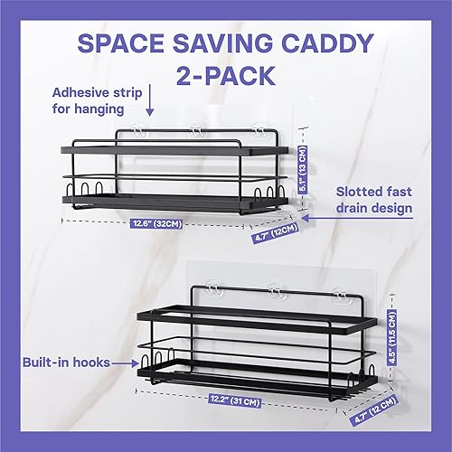 Miniatura 6 de KINCMAX Carritos de ducha de hierro, estantes de baño autoadhesivos para duchas, organizador de pared, estante para champú, estante para despegar y