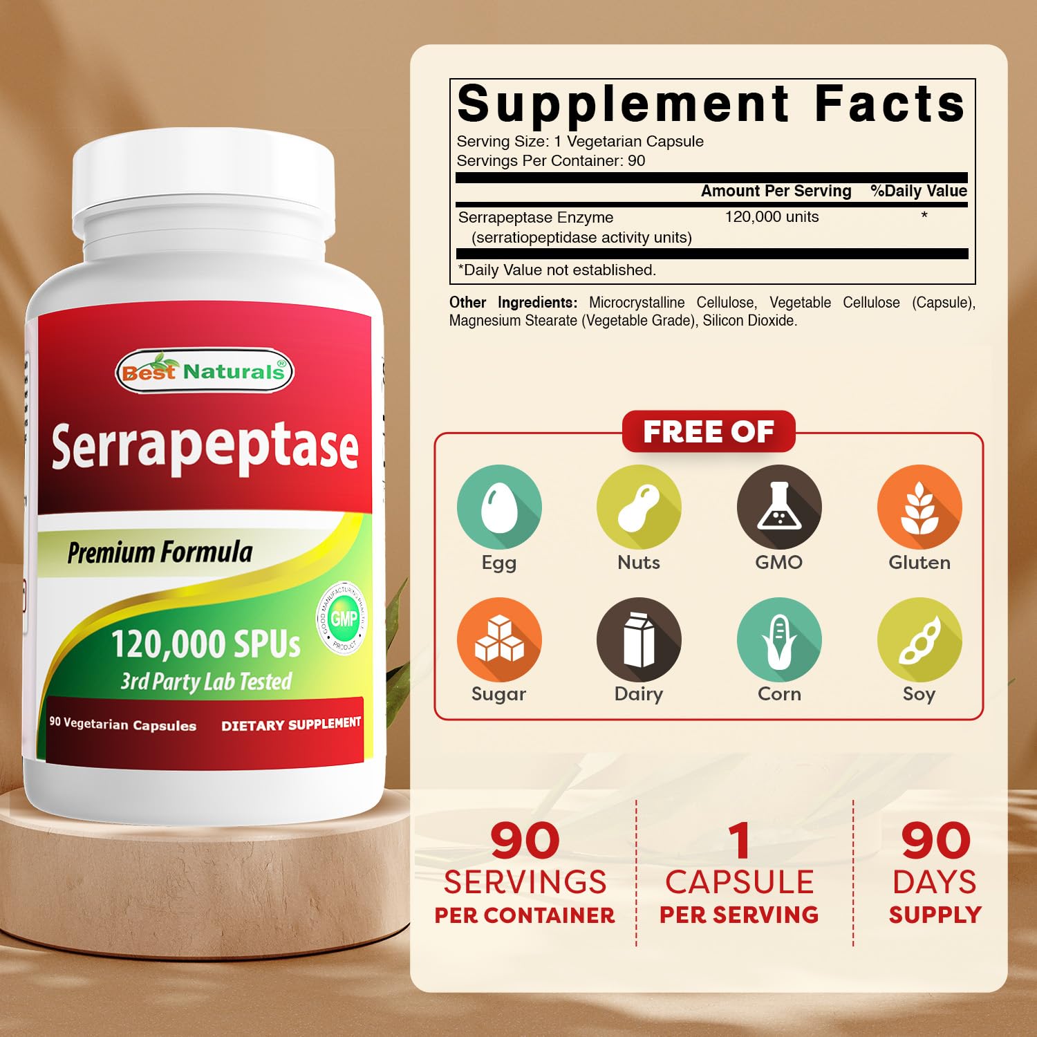 Best Naturals Serrapeptase 120000 SPUs 90 Vegetarain Capsules - Supports Sinus Health — Amazon image 2