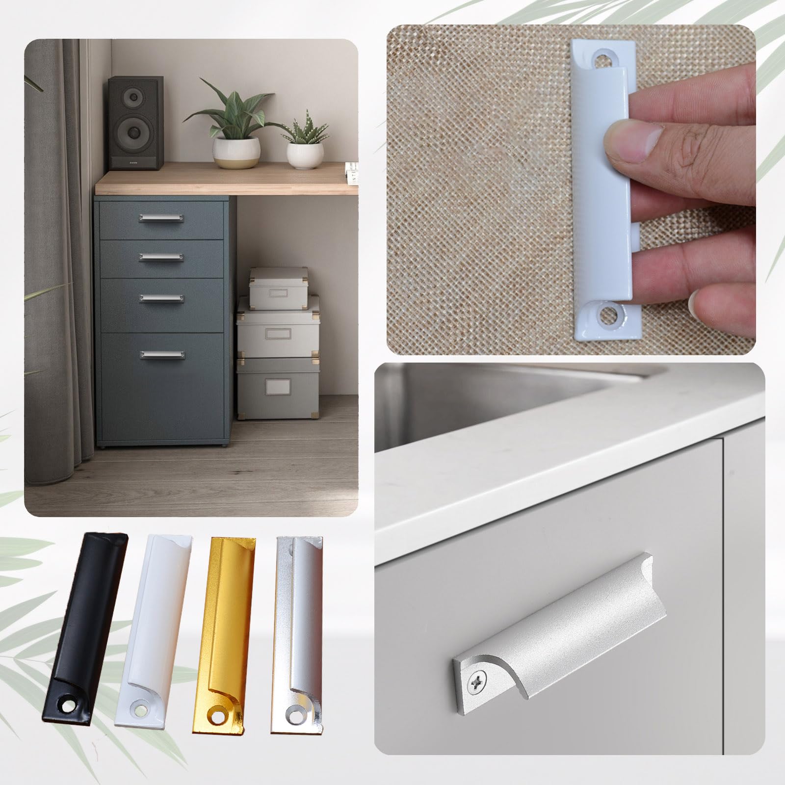 Joytey 4 Packs Drawer Pulls Cabinet Pulls Finger Edge Pulls Sliding Door Handles Furniture Handle with Screws Window Pull Kitchen Hardware Cupboard Wardrobe Dresser Knobs Handle Pull for Bathroom - Image 4