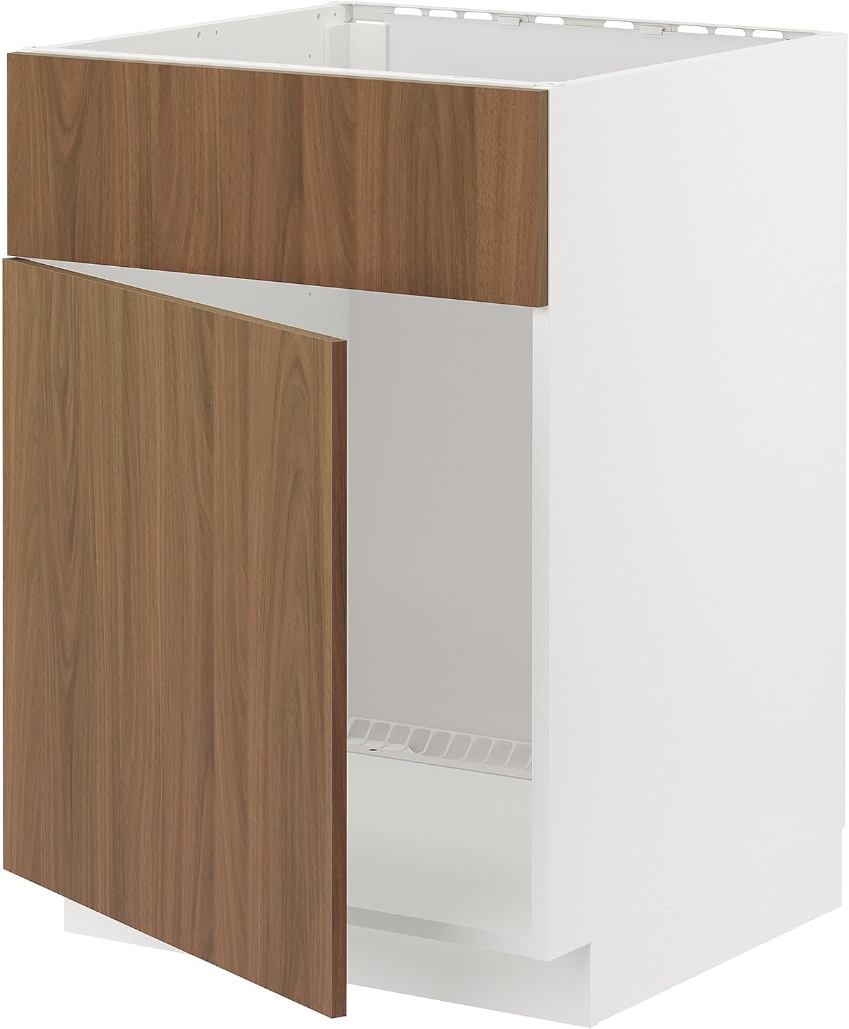 METOD Base cabinet f sink w door/front, white/Tistorp brown walnut effect, 60x60 cm