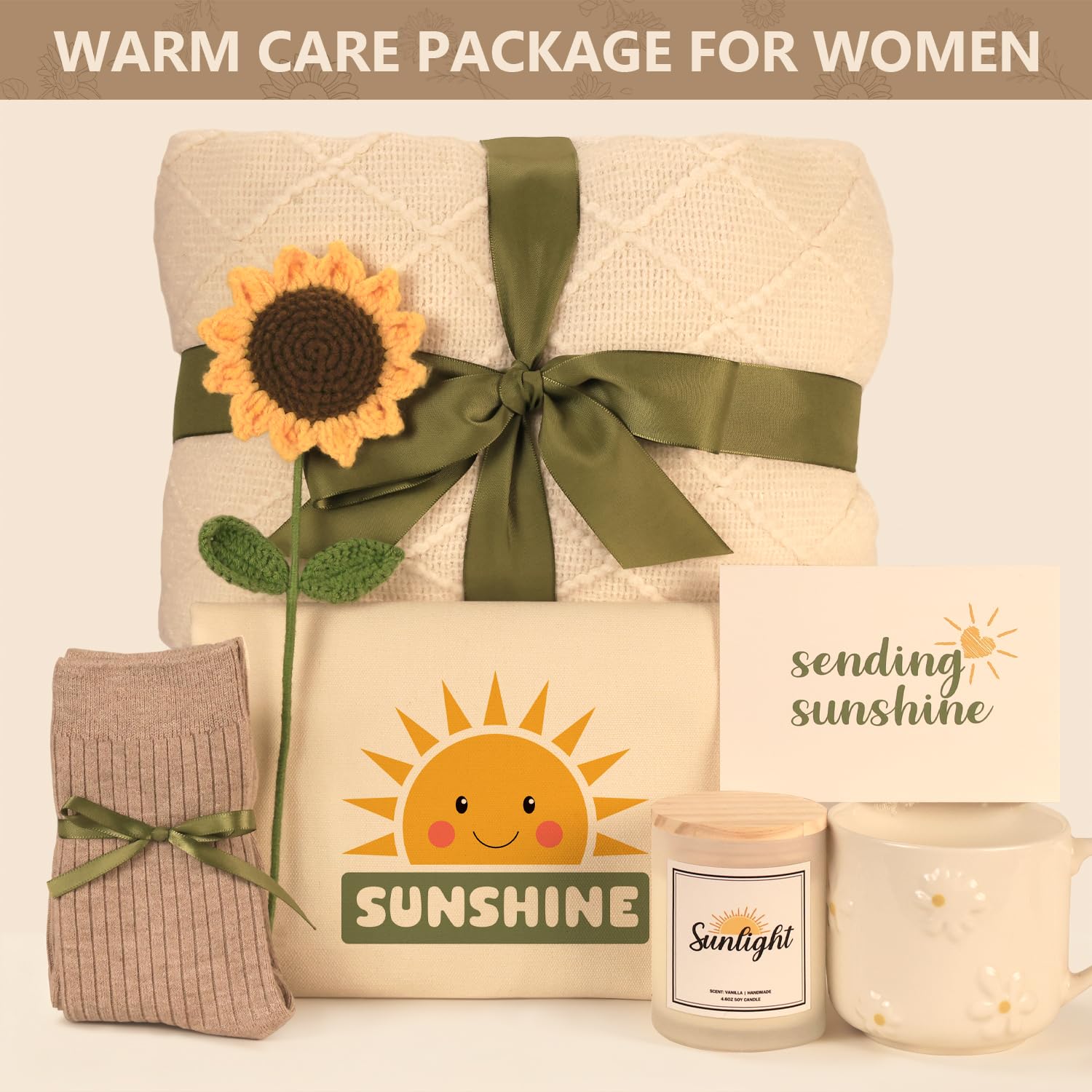 Sunshine Gifts for Women - Hello Sunshine Gift Sunflower Box for Women Best Friends - Thinking of You Self Care Get Well Soon Gift Baskets for Woman -Care Package Birthday Gift Boxes for Female, Mom
