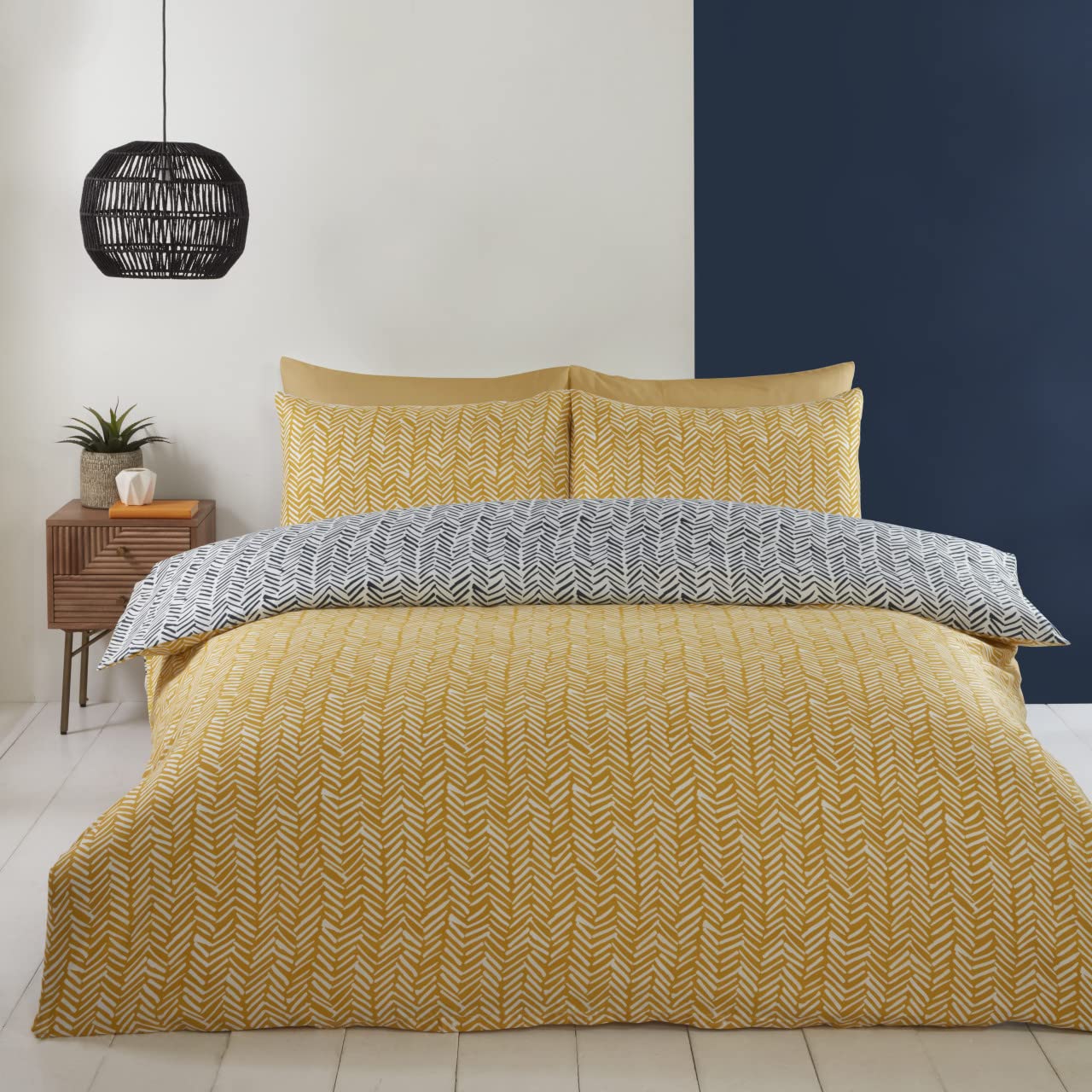 Rapport Home Helston King Size Ochre Herringbone Microfiber Duvet Set