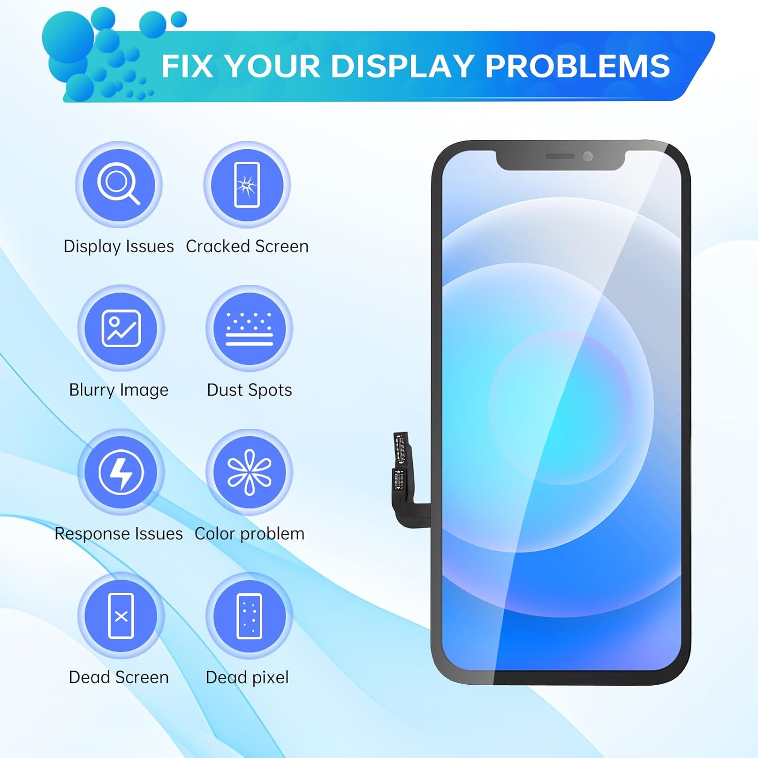for iPhone 12 Screen Replacement for iPhone 12 Pro 3D Touch LCD Display Digitizer Full Assembly Repair 6.1" Front Glass Waterproof Adhesive Sticker Fix Tools Kit A2172 A2402 A2341 A2406