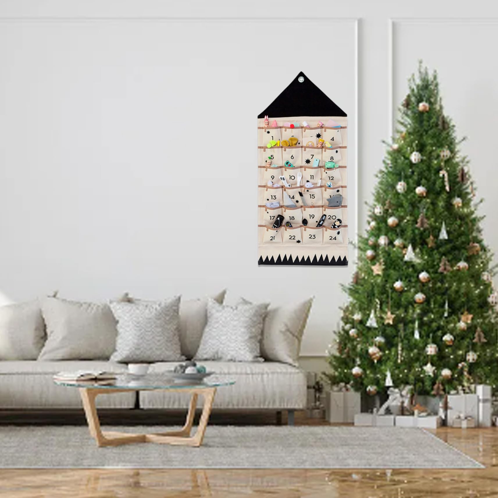 Calendario sospeso dall'Avvento di Natale con 24 tasche vuote Calendario per il conto alla rovescia portatile Vuoto Organizzatore di Natale Decorazioni per parete per porte 24 tasche.