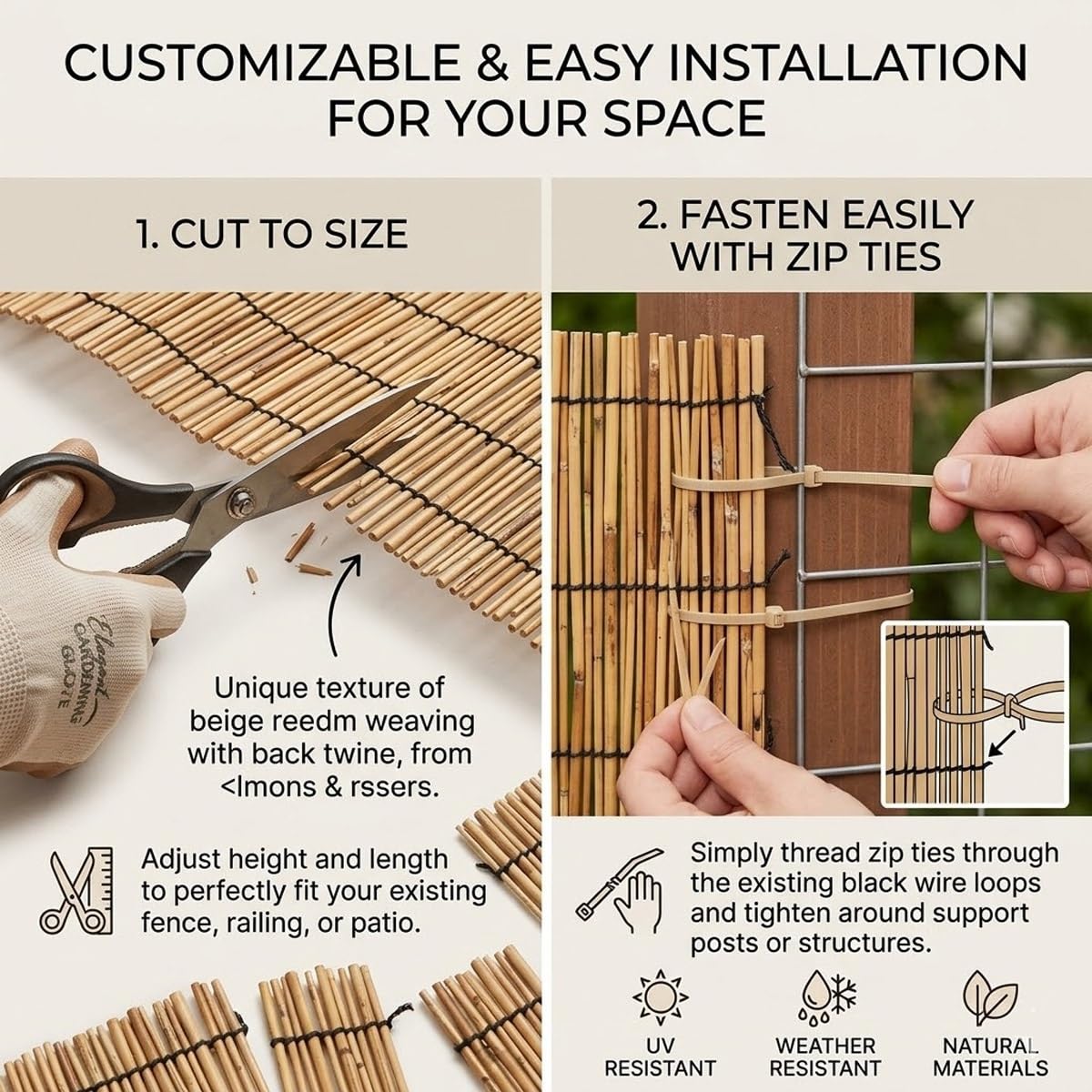Générique Rouleaux Canisse Bambou Brise Vue Jardin Extérieur Clôture D'intimité Naturelle Occultant pour Terrasse Patio avec Attaches De Fixation 50cm 60cm 70cm 80cm 100cm Hauteur(Nature,180x300cm)
