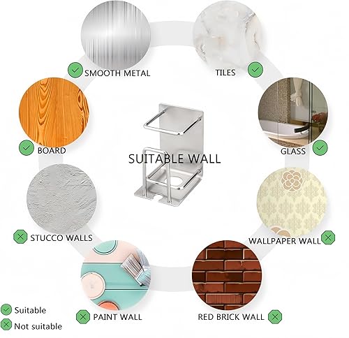 Miniatura 6 de HANZE Soporte para cepillos de dientes 304 de acero inoxidable adhesivo montado en la pared 3 en 1, soporte para cepillos de dientes, soporte para